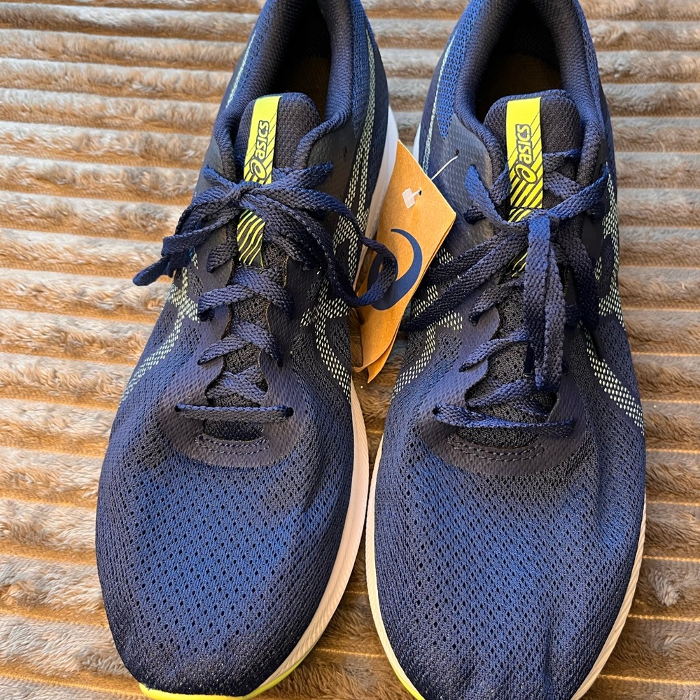 Asics Men's Navy and Yellow Athletic Running Shoes